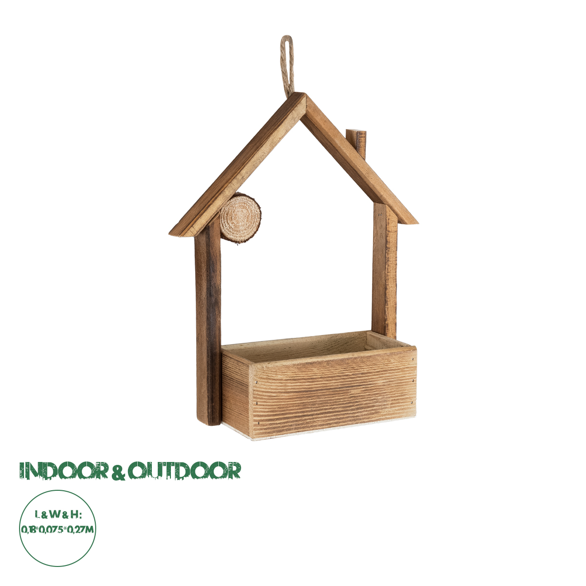 GloboStar® Artificial Garden ALSACE 20552 Κρεμαστό Διακοσμητικό Ξύλινο Κασπώ Γλάστρα - Flower Pot Καφέ Μ18 x Π7.5 x Υ27cm