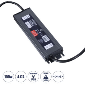 GloboStar® 60963 Αδιάβροχο Μεταλλικό Τροφοδοτικό VDE για Προϊόντα LED 100W 4.17A - AC 220-240V σε DC 24V με 1.2m Καλώδιο Τροφοδοσίας - Αδιάβροχο IP68 - M20 x W5 x H2cm  - 3 Χρόνια Εγγύηση