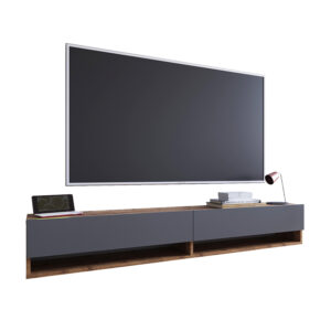 Έπιπλο τηλεόρασης επιτοίχιο Handra pakoworld ανθρακί-oak 180x31