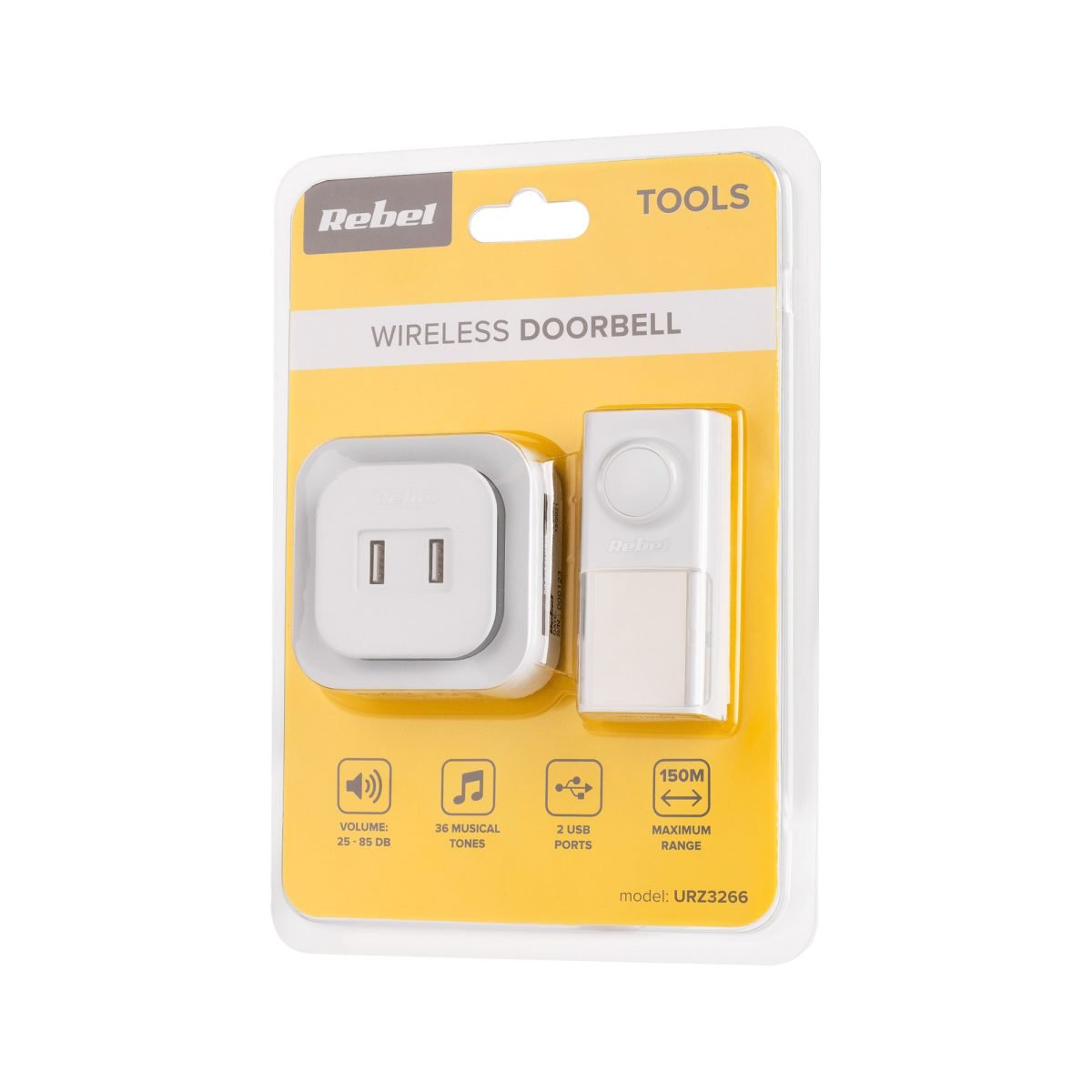 Ασύρματο κουδούνι 230V (36 μελωδίες, 2 υποδοχές USB) REBEL - Image 3