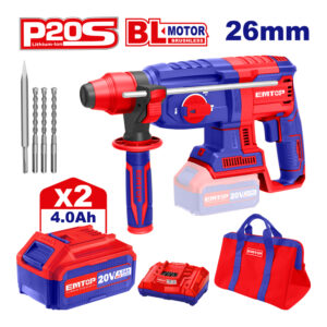 EMTOP BRUSHLESS ΣΚΑΠΤΙΚΟ ΠΕΡΙΣΤΡΟΦΙΚΟ ΠΙΣΤΟΛΕΤΟ SDS-PLUS ΜΠΑΤΑΡΙΑΣ 20V ΜΕ 2 4AH ΜΠΑΤΑΡΙΑ