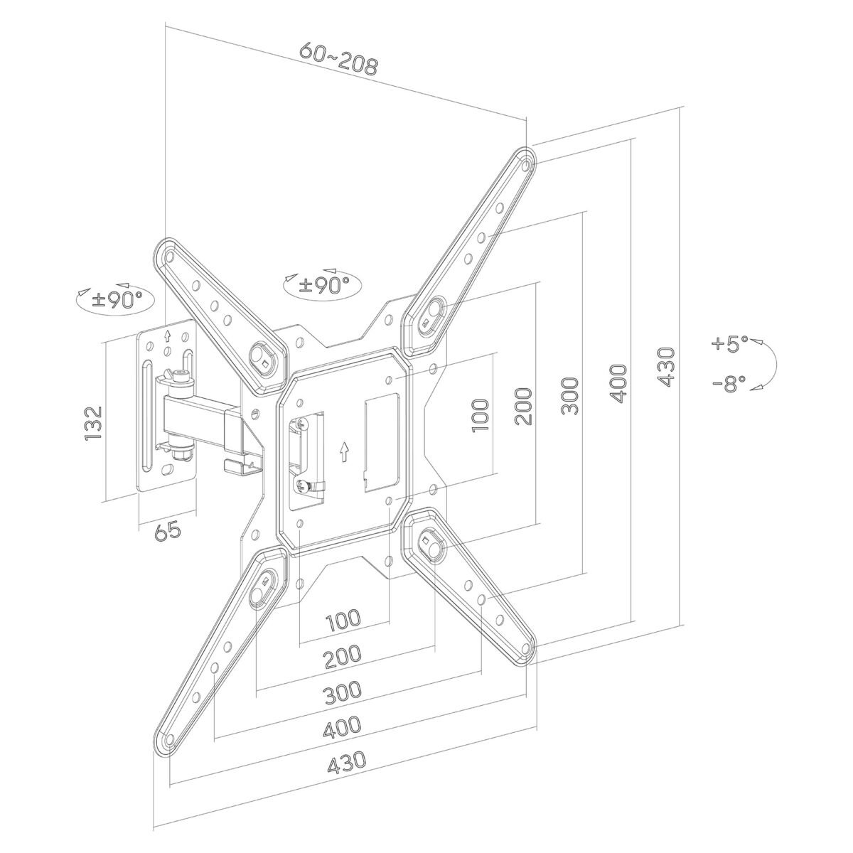 Βάση TV 23"-55" έως 30kg ρυθμιζόμενη επιτοίχια DM PRO μαύρη - Image 3