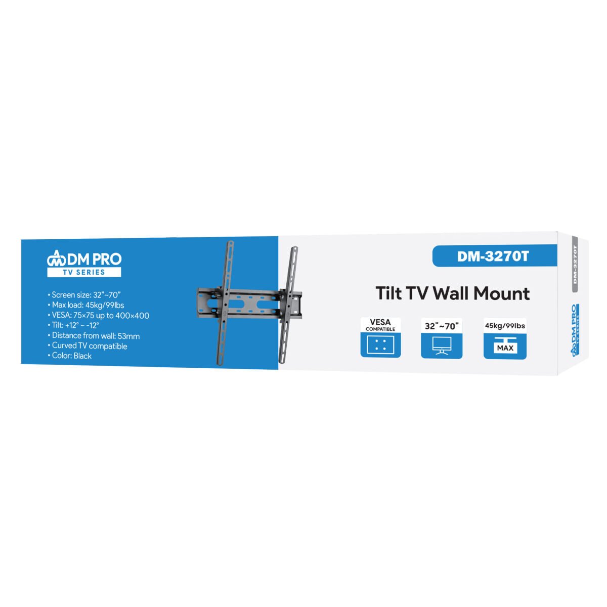 Βάση TV 32"-70" έως 45kg ρυθμιζόμενη επιτοίχια DM PRO μαύρη - Image 2