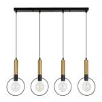 GloboStar® OLVERO 00775 Μοντέρνο Κρεμαστό Φωτιστικό Οροφής Πολύφωτο 4 x E27 Μαύρο - Χρυσό Μεταλλικό Πλέγμα Μ90 x Π18 x Y130cm