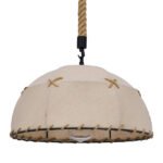 GloboStar® ANTOINETTE 01028 Vintage Κρεμαστό Φωτιστικό Καμπάνα Μονόφωτο 1 x E27 IP20 Μπεζ Σχοινί με Μπεζ Ύφασμα - Μ35 x Π35 x Υ20cm