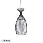 GloboStar® REA 01196 Μοντέρνο Κρεμαστό Φωτιστικό Οροφής Μονόφωτο 1 x E27 Μαύρο Μεταλλικό Πλέγμα με Υφασμάτινο Εσωτερικό Καπέλο Φ20 x Y44cm