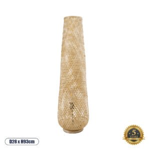 GloboStar® MAMIZU 02109 Boho Επιδαπέδιο Φωτιστικό Μονόφωτο 1 x E27 AC220-240V IP20 - Φ28 x Υ93cm - Μπεζ Ξύλινο Μπαμπού Πλέγμα - 5 Χρόνια Εγγύηση