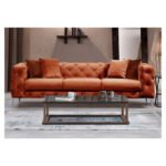 Καναπές 3θέσιος PWF-0579 pakoworld τύπου Chesterfield ύφασμα κεραμιδί 237x90x73εκ - Image 2