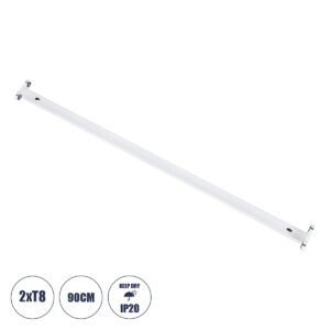 GloboStar® TUBATO 60152 Μεταλλικό Σκαφάκι για 2 x Λάμπες 90CM T8 G13 LED AC 220-240V IP20 Μ90 x Π7.2 x Υ4cm