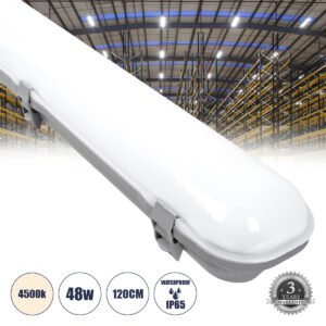 GloboStar® 60174 LED Γραμμικό Βιομηχανικό Φωτιστικό Tri-Proof 120cm 48W 5522lm 120° AC 220-240V Αδιάβροχο IP65 Μ120 x Π10