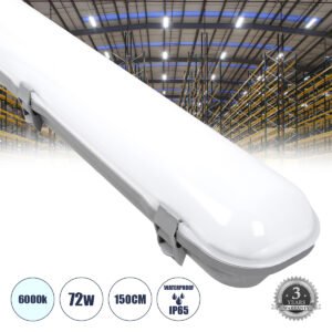 GloboStar® 60176 LED Γραμμικό Βιομηχανικό Φωτιστικό Tri-Proof 150cm 72W 8449lm 120° AC 220-240V Αδιάβροχο IP65 Μ150 x Π10