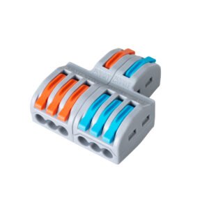GloboStar® FAST-CONNECT 69914 Διπλή σε Εξαπλή Κλέμα Ταχείας Σύνδεσης & Διακλάδωσης Καλωδίων - 2 x Είσοδοι & 6 x Έξοδοι με Συμβατή Διατομή Καλωδίων 0.08mm² έως 2.5mm² - 250V/4KV 32A Max - Μ3.6 x Π4 x Υ1.5cm - Γκρι με Πορτοκαλί & Μπλε - Πακέτο 5 Τεμαχίων -