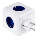 GloboStar® TRAVEL PowerCube PRO Certified 79638 Πολύπριζο 6 Θέσεων με 4 Πρίζες Ασφαλείας Childproof EU Schuko AC 220-240V & 2 Πρίζες USB Max 2.1A/DC 5V Μ7.5 x Π11.5 x Υ7.5 - Λευκό με Μπλε - Max Load 3680W/16A - Image 15