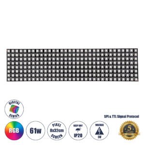 GloboStar® 90609 Digital Pixel Addressable Plate - Ψηφιακή Πλακέτα LED SMD 5050 61W/m 256LED/unit 256PIXEL/unit SPI/TTL Protocol IC WS2812/SK6812 4880lm/unit 120° DC 5V IP20 RGB - Μαύρο Σώμα - Μ320 x Π80 x Υ2mm - 5 Χρόνια Εγγύηση
