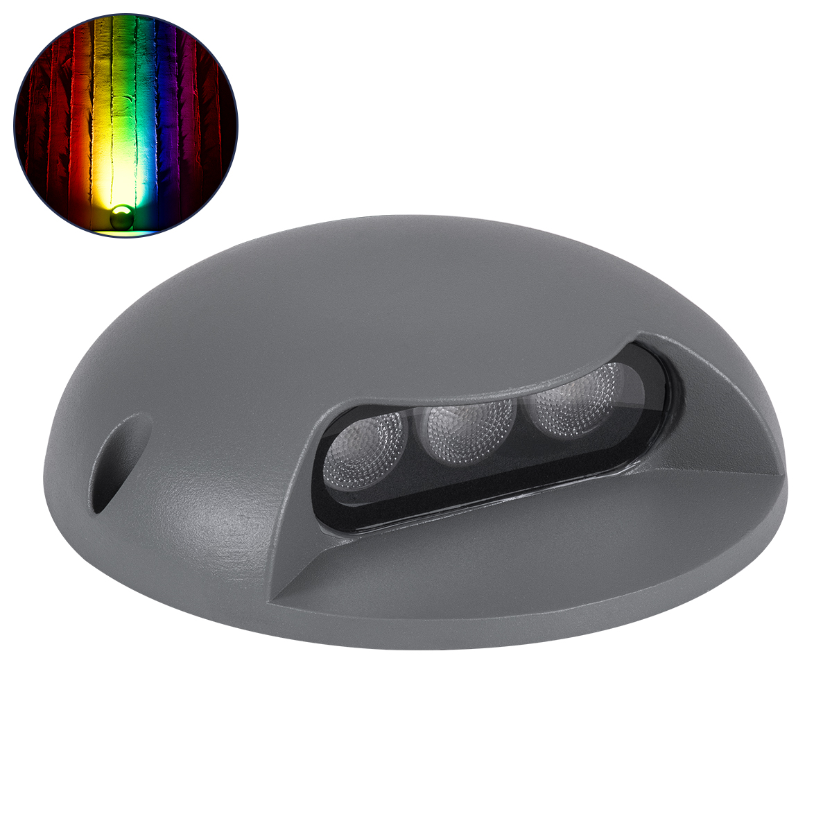 90624_0 GloboStar® STEP-LUNA 90624 Επιφανειακό Φωτιστικό Σκαλοπατιού - Διαδρόμου LED 6W 600lm 10° DC 24V Αδιάβροχο IP65 Φ12 x Υ3cm Πολύχρωμο RGB DMX512 - Γκρι Ανθρακί - 3 Years Warranty