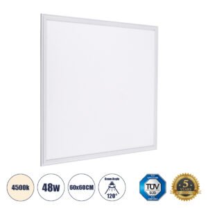 GloboStar® 60210 Χωνευτό LED Panel Milky Super Slim 60x60cm 48W 4560lm 120° CRI≥80Ra UGR<19 AC 220-240V IP20 Μ60 x Π60 x Υ1.5cm - Φυσικό Λευκό 4500K - TÜV Certified Driver - 5 Years Warranty
