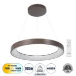 GloboStar® SALEM 61248 Κρεμαστή Πλαφονιέρα Οροφής Δαχτυλίδι-Κύκλος LED CCT 105W 12075lm 120° AC 220-240V - Εναλλαγή Φωτισμού μέσω Τηλεχειριστηρίου All In One Ψυχρό 6000k+Φυσικό 4500k+Θερμό 2700k Dimmable Φ60cm - Καφέ Χάλκινο - 3 Years Warranty