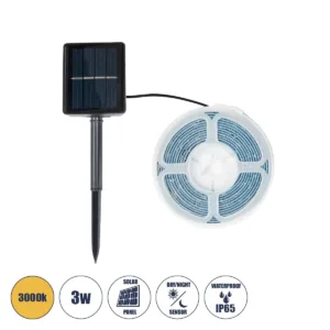 GloboStar® 70420 Αυτόνομο Ηλιακό Φωτοβολταϊκό Σετ με 3m Ταινία LED 3W Θερμό Λευκό 3000k