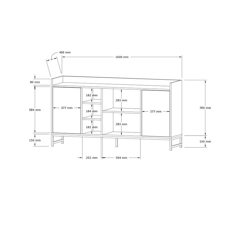 120-000574-4 Μπουφές Delta pakoworld σε ανθρακί απόχρωση με χρυσά μεταλλικά πόδια 160x40x85εκ - Image 5