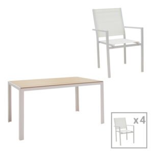 Τραπεζαρία Zacreta-Nares σετ 5τεμ pakoworld λευκό-φυσικό 140x80x72.5εκ
