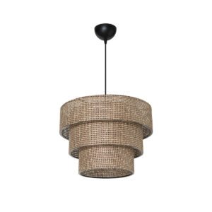 GloboStar® LEVEL 203-0171 Μοντέρνο Κρεμαστό Φωτιστικό Καπέλο Μονόφωτο 1 x E27 IP20 Καφέ Διάτρητο Ύφασμα - Μ38 x Π38 x Υ30cm