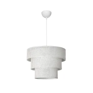 GloboStar® LEVEL 203-0275 Μοντέρνο Κρεμαστό Φωτιστικό Καπέλο Μονόφωτο 1 x E27 IP20 Λευκό Διάτρητο Ύφασμα - Μ38 x Π38 x Υ30cm