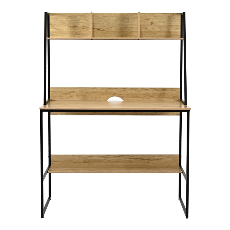 375-000011-3 Γραφείο εργασίας Herbey pakoworld με ράφια σε oak απόχρωση με πόδι μαύρο μέταλλο 100x48x139εκ - Image 4