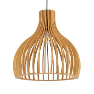 GloboStar® SCANDINAVIA 01697 Μοντέρνο Κρεμαστό Φωτιστικό Καμπάνα Μονόφωτο 1 x E27 IP20 Μπεζ Ξύλο - Μ35 x Π35 x Υ35cm