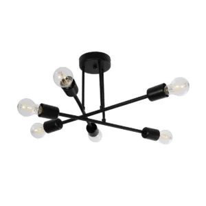 GloboStar® LAMIRA 201-0029 Μοντέρνο Φωτιστικό Οροφής Πλέγμα Πολύφωτο 6 x E27 IP20 Μαύρο Μέταλλο - Μ51 x Π51 x Υ7cm