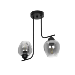 GloboStar® GLOSSA 201-0091 Vintage Φωτιστικό Οροφής Μπάλα Δίφωτο 2 x E27 IP20 Μαύρο Μέταλλο με Μαύρο Φιμέ Γυαλί - Μ40 x Π15 x Υ17cm