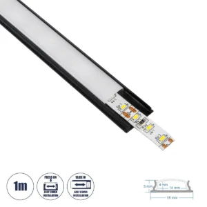 GLOBOSTAR® ALP-LINEAR CURBARIO 70804-1M Επιφανειακό Εύκαμπτο Προφίλ Αλουμινίου με Λευκό Γαλακτερό Πατητό Κάλυμμα για Ταινίες LED IP20 - Μαύρο - Μ100 x Π1.8 x Υ0.5cm