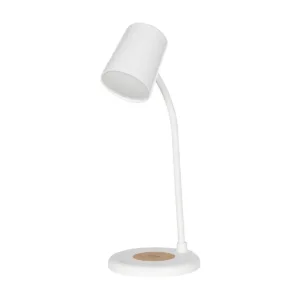 GLOBOSTAR® LUCORA 76555 Μοντέρνο Επιτραπέζιο Φωτιστικό Γραφείου με Ασύρματη Φόρτιση 10W 2A & 4W Bluetooth Ηχείο LED 3W 300lm 120° DC 5V με USB-C IP20 Ρυθμιζόμενο Λευκό CCT με Αφή 2700K/4500K/6000K Dimmable - Sanan SMD Chip - Λευκό - Μ12 x Π12 x Υ32cm - 2