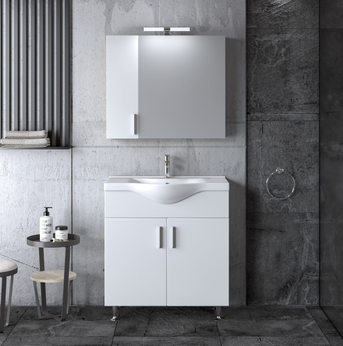Σετ Έπιπλο Μπάνιου SIENA WHITE 75 9SSI075GL0W Πάγκο 72x34x83cm - Image 1