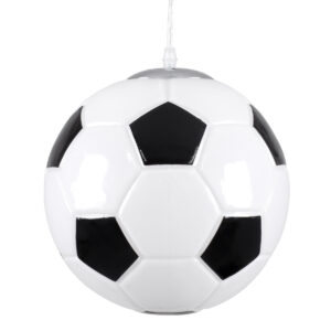 GloboStar® FOOTBALL 00647 Μοντέρνο Κρεμαστό Παιδικό Φωτιστικό Μπάλα Μονόφωτο 1 x E27 IP20 Λευκό & Μαύρο Γυαλί Μ25 x Π25 x Υ25cm