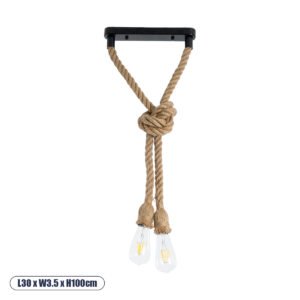 GloboStar® ROPE 01279 Vintage Κρεμαστό Φωτιστικό Σχοινί Δίφωτο 2 x E27 IP20 Μπεζ Σχοινί - Μ30 x Π3.5 x Υ100cm