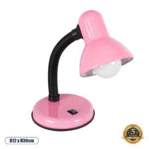 GloboStar® STUDENT 01534 Μοντέρνο Επιτραπέζιο Φωτιστικό Πορτατίφ Μονόφωτο 1 x E27 IP20 Ροζ Μέταλλο με Μαύρο Πλαστικό - Μ12 x Π12 x Υ32cm