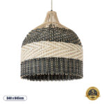 GloboStar® BARBADOS 01944 Boho Κρεμαστό Φωτιστικό Καμπάνα Μονόφωτο 1 x E27 IP20 Μπεζ & Λαδί Ξύλο - Μ40 x Π40 x Υ45cm