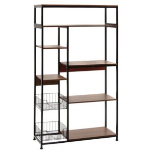 Ραφιέρα επιδαπέδια Leena pakoworld μέταλλο dark oak-μαύρο 80x30x142εκ