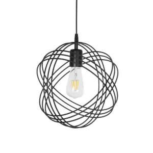GloboStar® GLOWN 201-0023 Μοντέρνο Κρεμαστό Φωτιστικό Πλέγμα Μονόφωτο 1 x E27 IP20 Μαύρο Μέταλλο - Μ30 x Π30 x Υ33cm