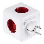 GLOBOSTAR® POWERCUBE 79628 Πολύπριζο 5 Θέσεων με 5 x EU Schuko Πρίζες Ασφαλείας Childproof AC 220-240V 3680W/16A Max Load IP20 - Λευκό & Κόκκινο - Μ7.5 x Π11.5 x Υ7.5cm - Image 4