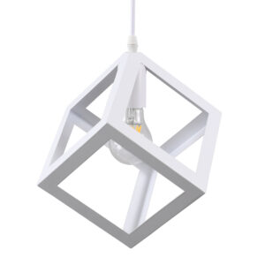 GloboStar® CUBE 00802 Μοντέρνο Κρεμαστό Φωτιστικό Κύβος Μονόφωτο 1 x E27 IP20 Λευκό Μέταλλο - Μ25 x Π25 x Υ25cm