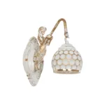 GloboStar® MERMAID 01317 Vintage Επιτοίχιο Φωτιστικό Απλίκα Μονόφωτο 1 x E27 IP20 Λευκό Γυαλί με Λευκό & Χρυσό Μέταλλο - Μ28 x Π14 x Υ24cm