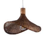 GloboStar® CUBA 01716 Boho Κρεμαστό Φωτιστικό Καμπάνα Μονόφωτο 1 x E27 IP20 Καφέ Ξύλο - Μ33 x Π33 x Υ25cm