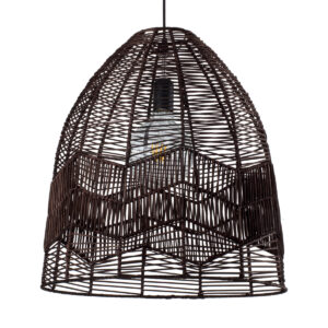 GloboStar® ALOHA 01752 Boho Κρεμαστό Φωτιστικό Καμπάνα Μονόφωτο 1 x E27 IP20 Καφέ Ρατάν - Μ43 x Π43 x Y46cm