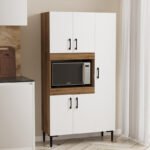 Ντουλάπα κουζίνας Defne pakoworld χρώμα λευκό-καρυδί  89x37.5x160εκ - Image 2