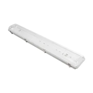 GLOBOSTAR® VIGAS 90613 Γραμμικό Βιομηχανικό Φωτιστικό Σκαφάκι Tri-Proof με Μεταλλικά Clips για 2 x Λάμπες T8 G13 90cm Τύπου Φθορίου LED Τροφοδοσίας Ενός Άκρου 120° AC 220-240V Αδιάβροχο IP65 - Γκρι με Διάφανο Κάλυμμα Πλαστικό PC - Μ126 x Π11.5 x Υ9cm