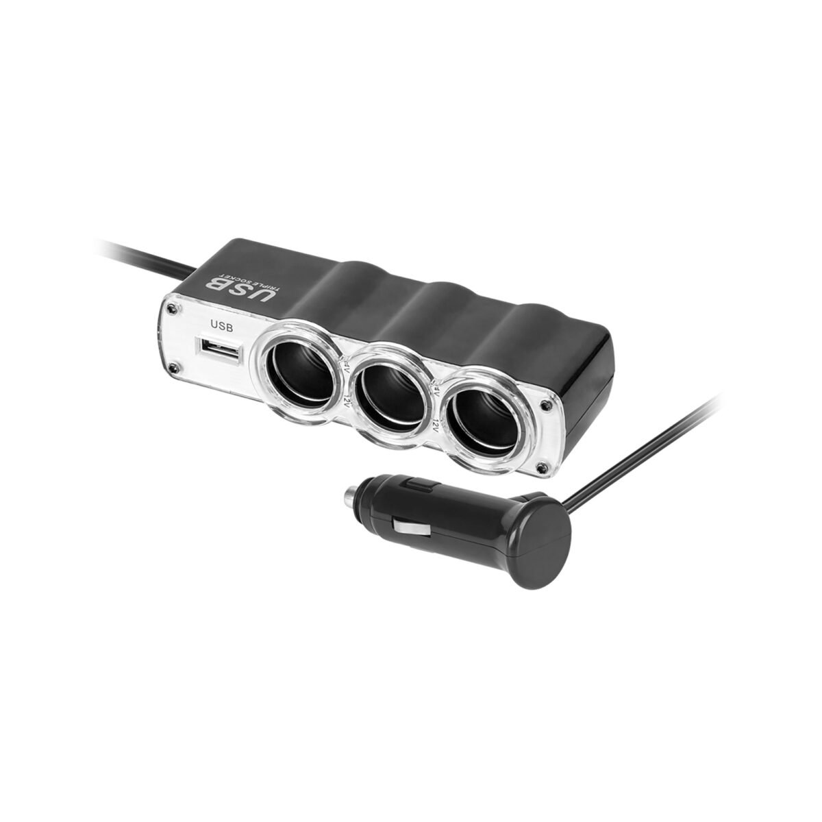 Splitter αναπτήρα αυτοκινήτου 1 σε 3 με καλώδιο και 1x USB Peiying - Image 1