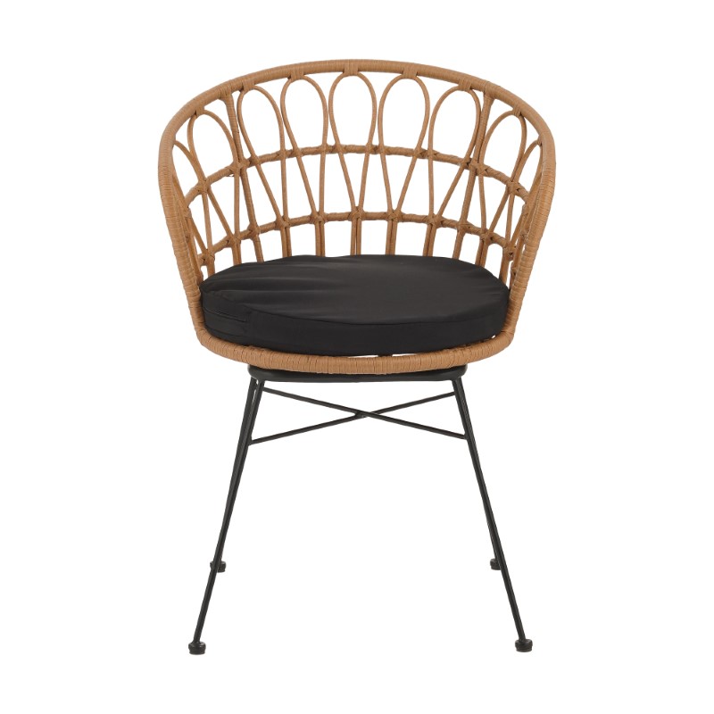 140-000054-2 Πολυθρόνα Felicia pakoworld rattan φυσικό-μεταλλικό μαύρο πόδι Φ60x81εκ - Image 3