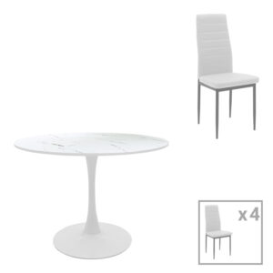 Τραπεζαρία Balou-Parker pakoworld σετ 5τεμ λευκό Φ120x73εκ