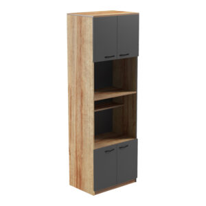 Ντουλάπα κουζίνας Rowan pakoworld σε oak-ανθρακί απόχρωση 60x42x182εκ